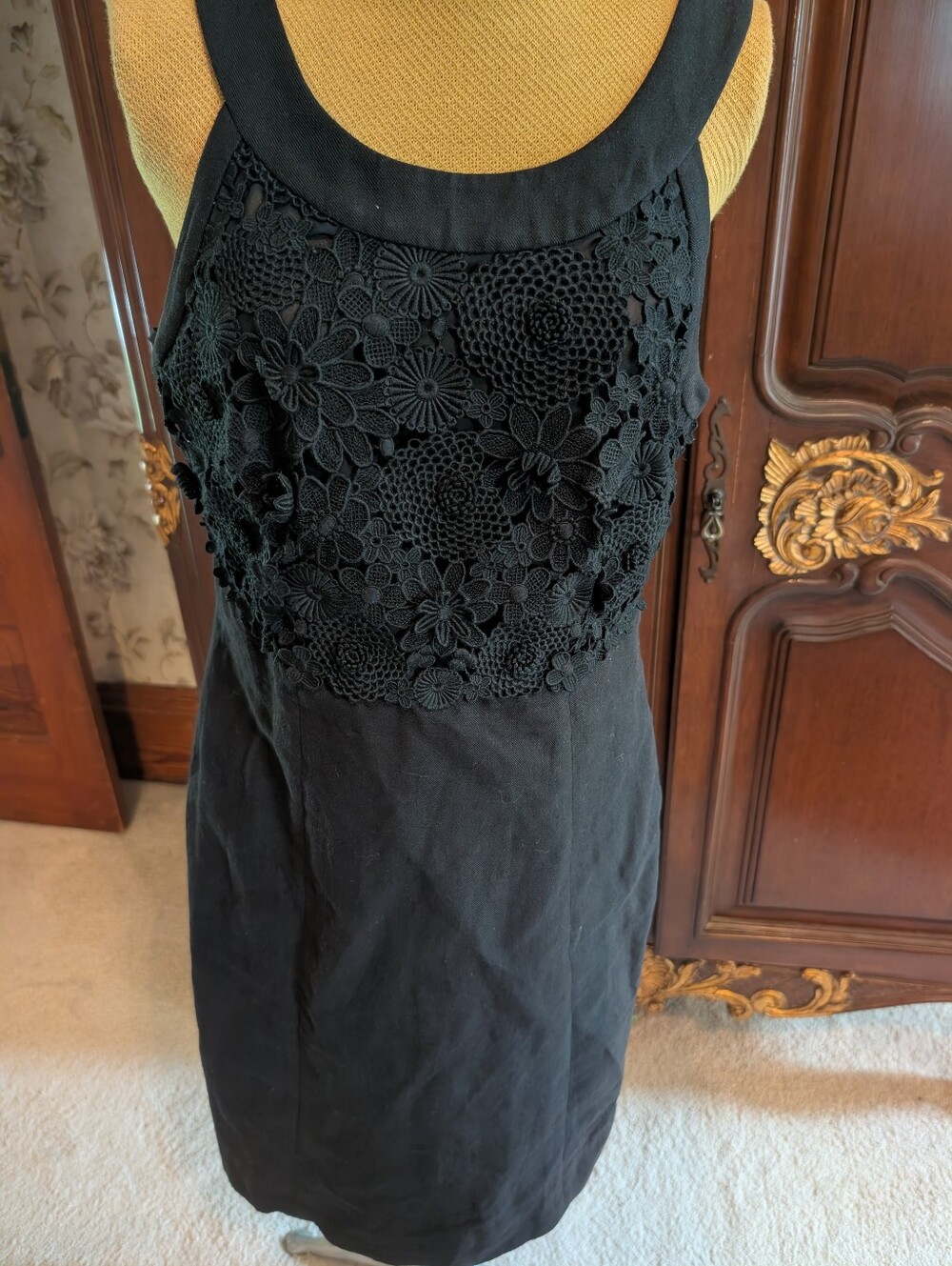 Anthropologie Postmark Oreander Black Lace Linen Blend Dress 10